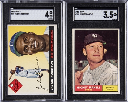 1955-1961 Topps Hall of Famers SGC-Graded Pair (2 Different) Including Mantle and Robinson - SGC VG+ 3.5 & SGC VG-EX 4